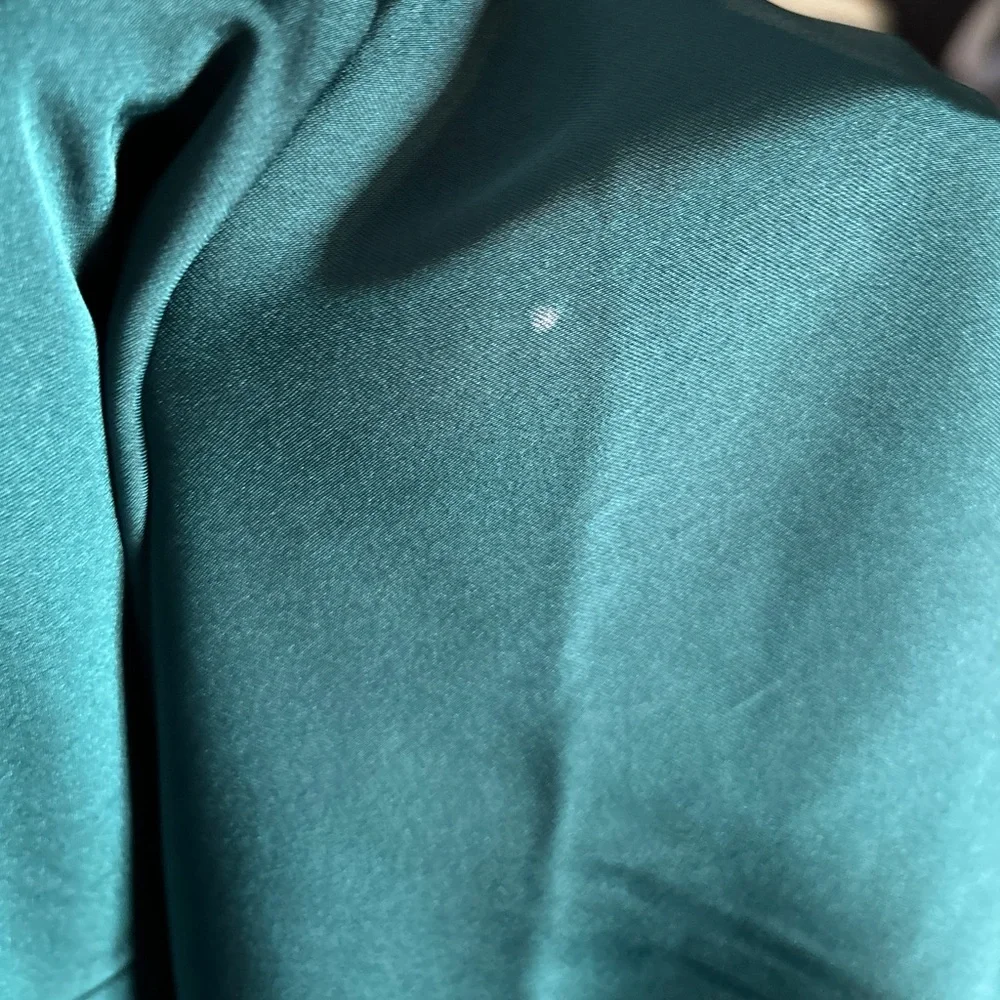 Express peacock emerald satin faux wrap gown - Picture 11 of 12